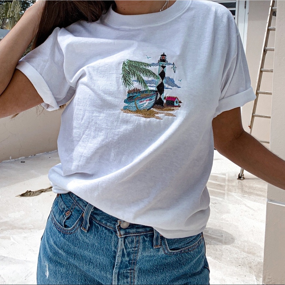 Lighthouse Embroidered T-Shirt - NEW